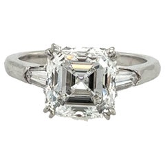 Platinum Diamond Engagement Ring With 3.23ct E/VS2 Square Emerald Cut Diamond