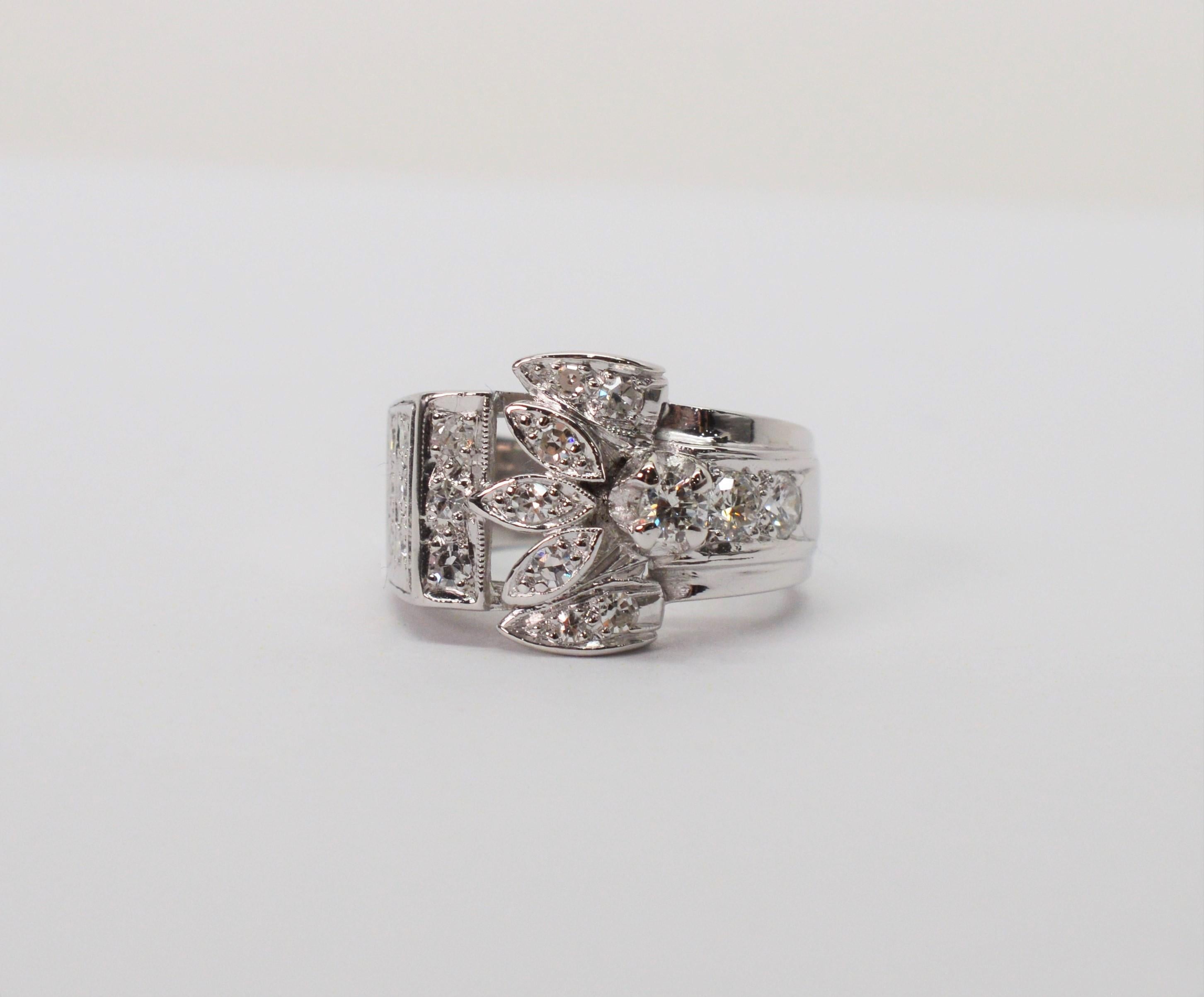 Round Cut Platinum Diamond Engagement Wide Band Ring For Sale
