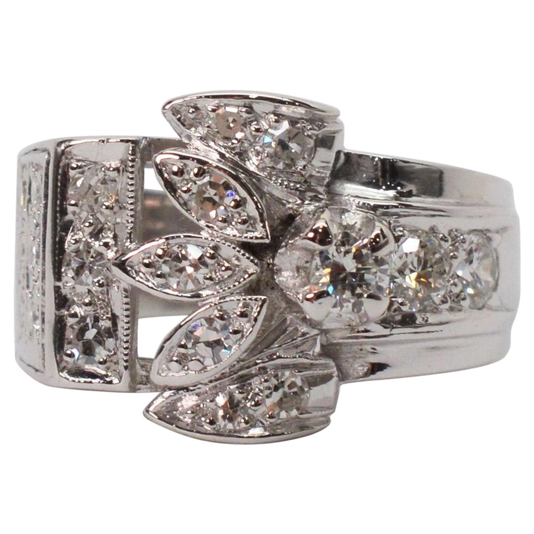 Platinum Diamond Engagement Wide Band Ring For Sale