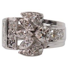 Retro Platinum Diamond Engagement Wide Band Ring