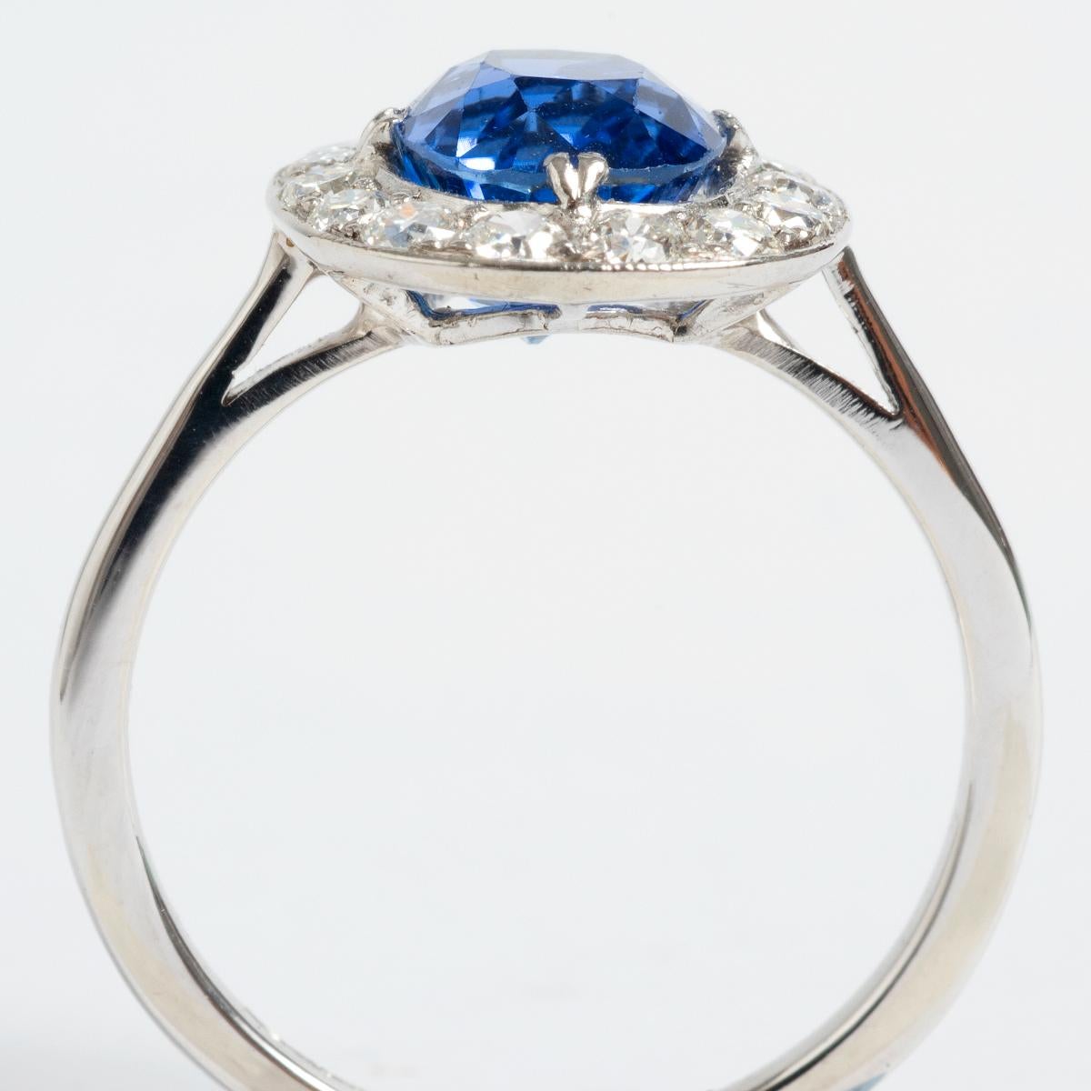 Mixed Cut Platinum Diamond (est 0.55ct) and Sapphire (est 3.00ct) Cluster Ring...1890.. For Sale