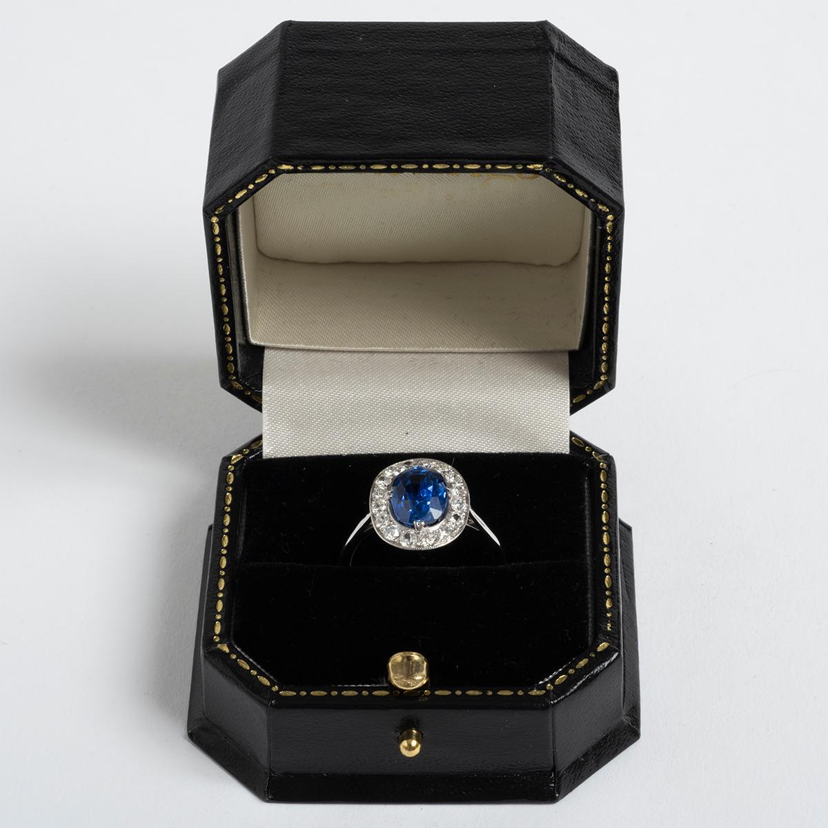 Women's or Men's Platinum Diamond (est 0.55ct) and Sapphire (est 3.00ct) Cluster Ring...1890.. For Sale