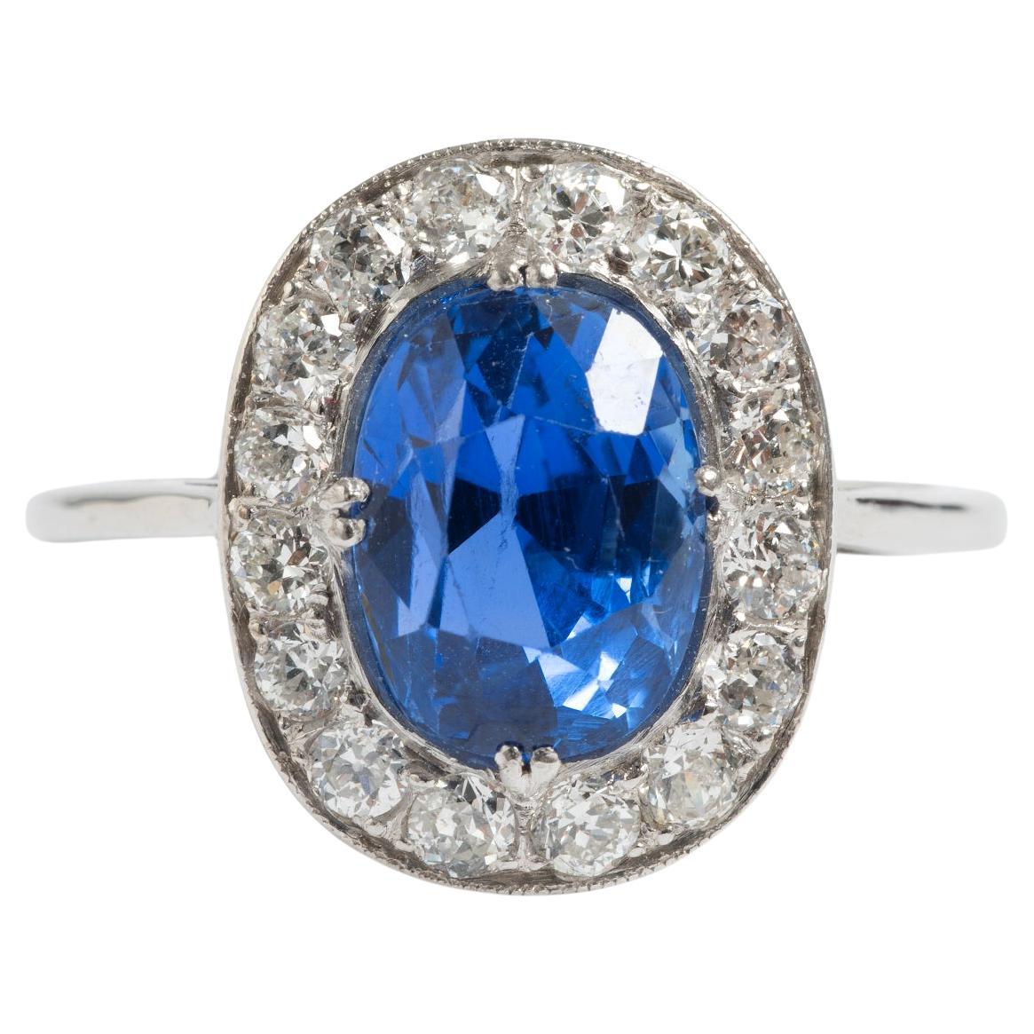 Platinum Diamond (est 0.55ct) and Sapphire (est 3.00ct) Cluster Ring...1890.. For Sale