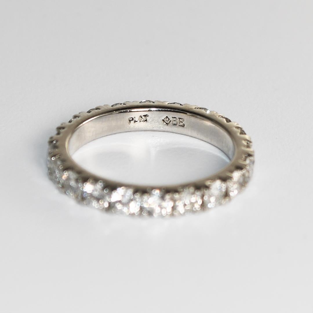 Platinum Diamond eternity Band with 1.05tdw of RBC.
Mostly VS clarity some SI, Color G-H.
Size 3 1/2, weighs 3gr.

