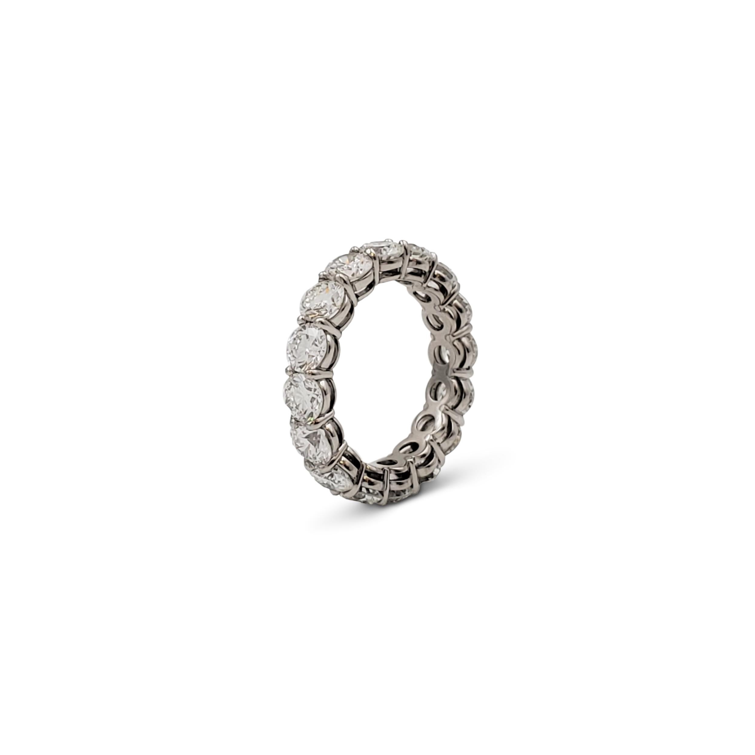 A classic eternity band crafted in platinum set with an estimated 3.50 carats of round brilliant cut diamonds (F-G, VS). Ring size US 4. Marked PT 950. The ring is not presented with the original box or papers. CIRCA 2010s.

Ring Size: US 4
Box: