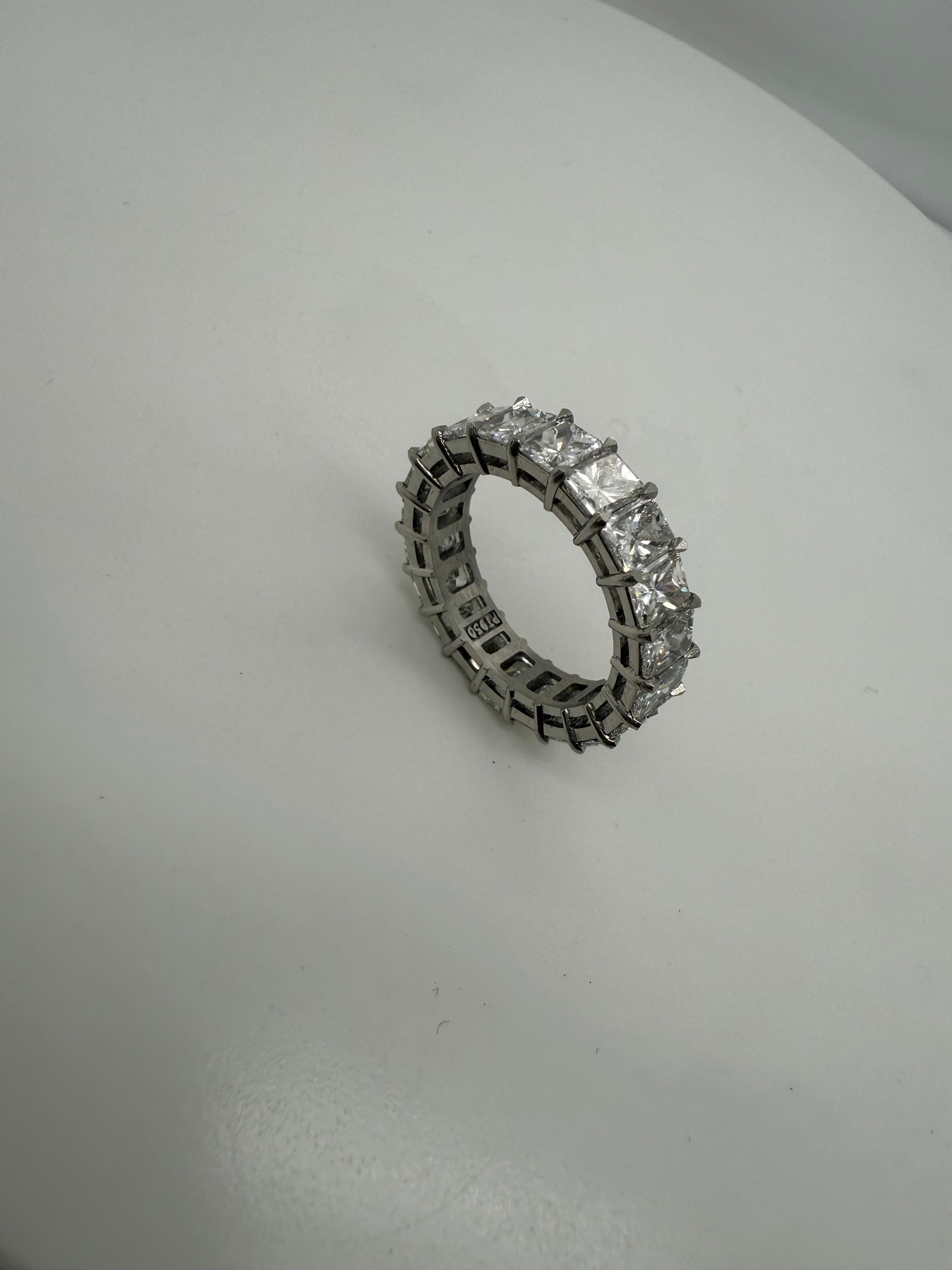 This is one of the most popular designs today, a wedding band eternity style with tiger claws and flawless craftsmanship in platinum. One of a kind diamond ring which goes with so many engagement rings and on its own!
Details: VS diamonds -4 carats,