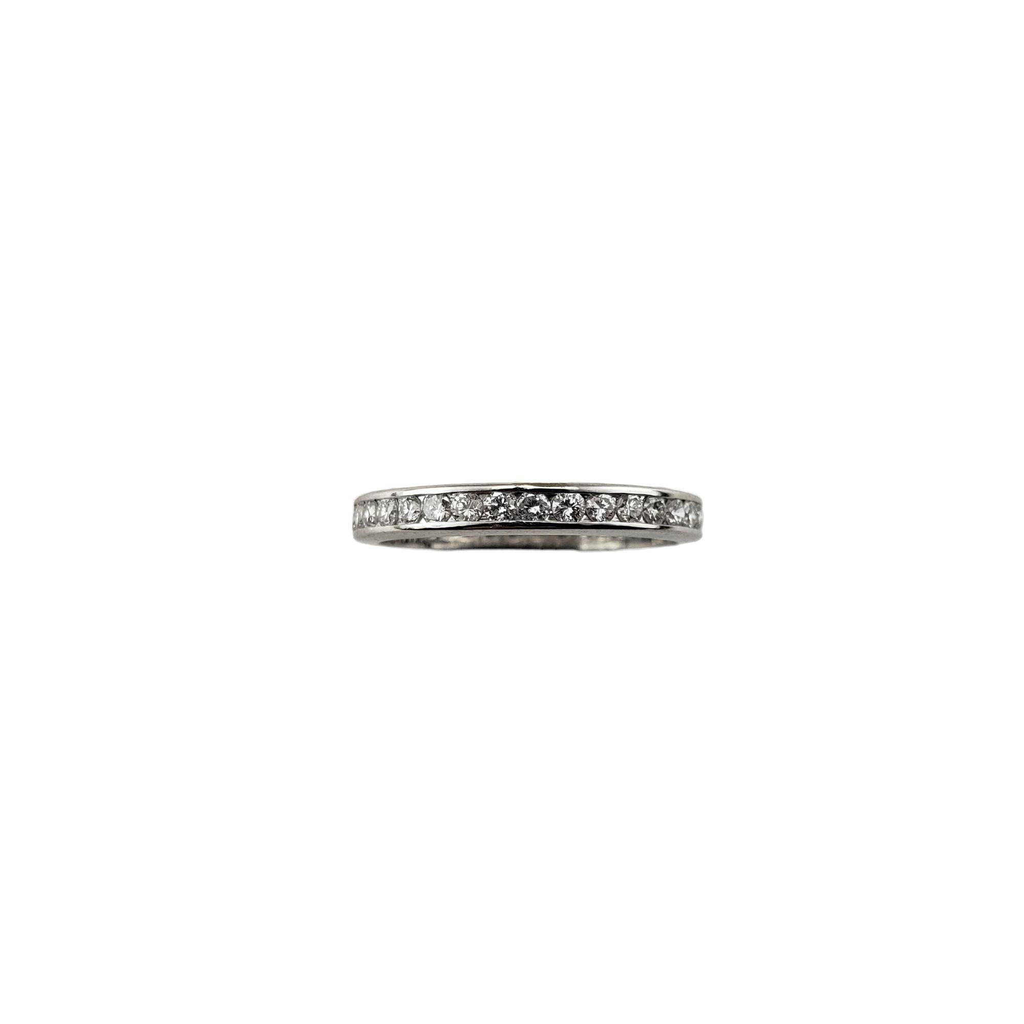Vintage Platinum Diamond Eternity Band Size 7-

This sparkling band features 37 round brilliant cut diamonds set in classic platinum.  Width: 2.9 mm.

Approximate total diamond weight:  .74 ct.

Diamond clarity: VS2

Diamond color: G-H

Ring Size: