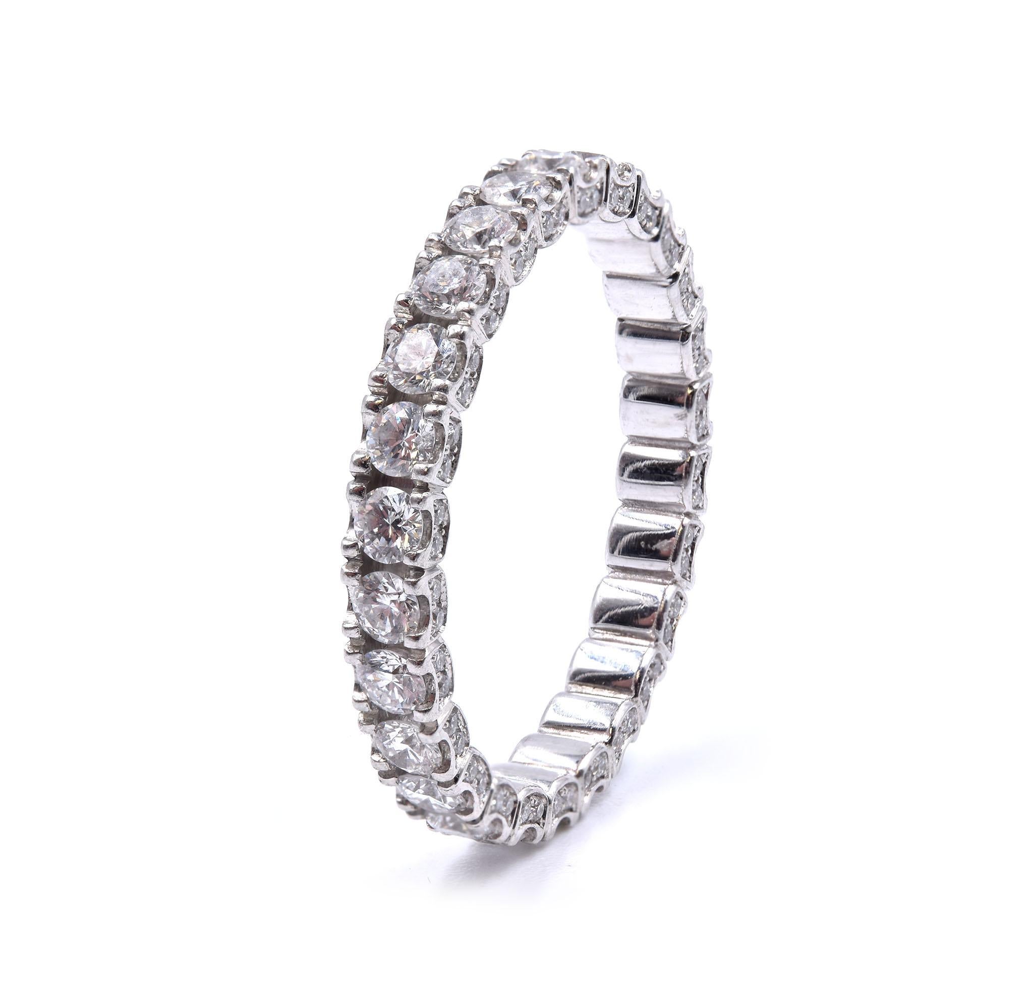 Platinum Diamond Eternity Band with Pave Diamond Sides In Excellent Condition In Scottsdale, AZ