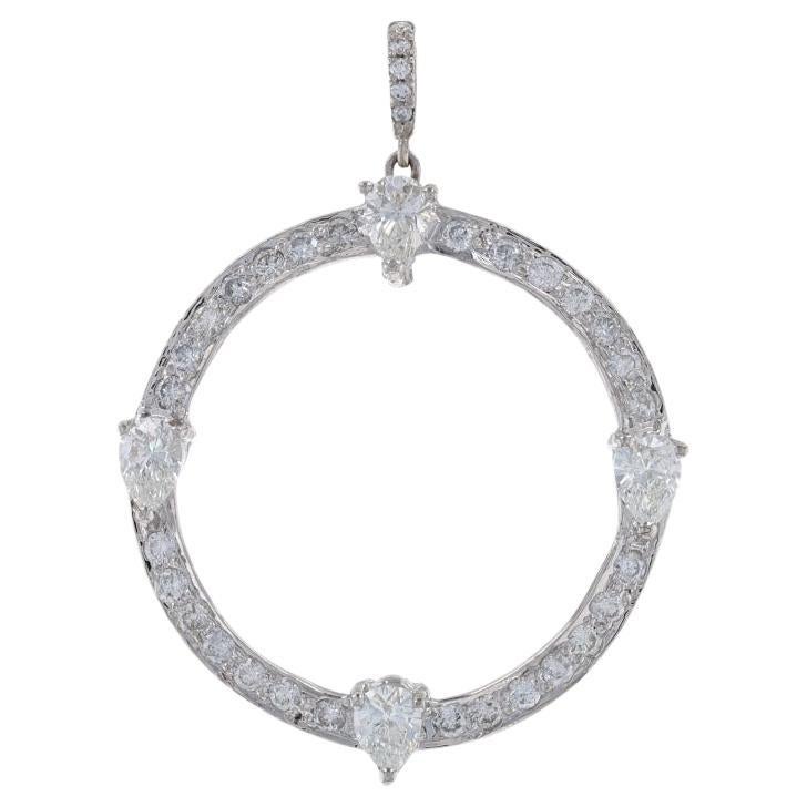 Platinum Diamond Eternity Halo Pendant - Pear & Round 1.28ctw Love Circle For Sale