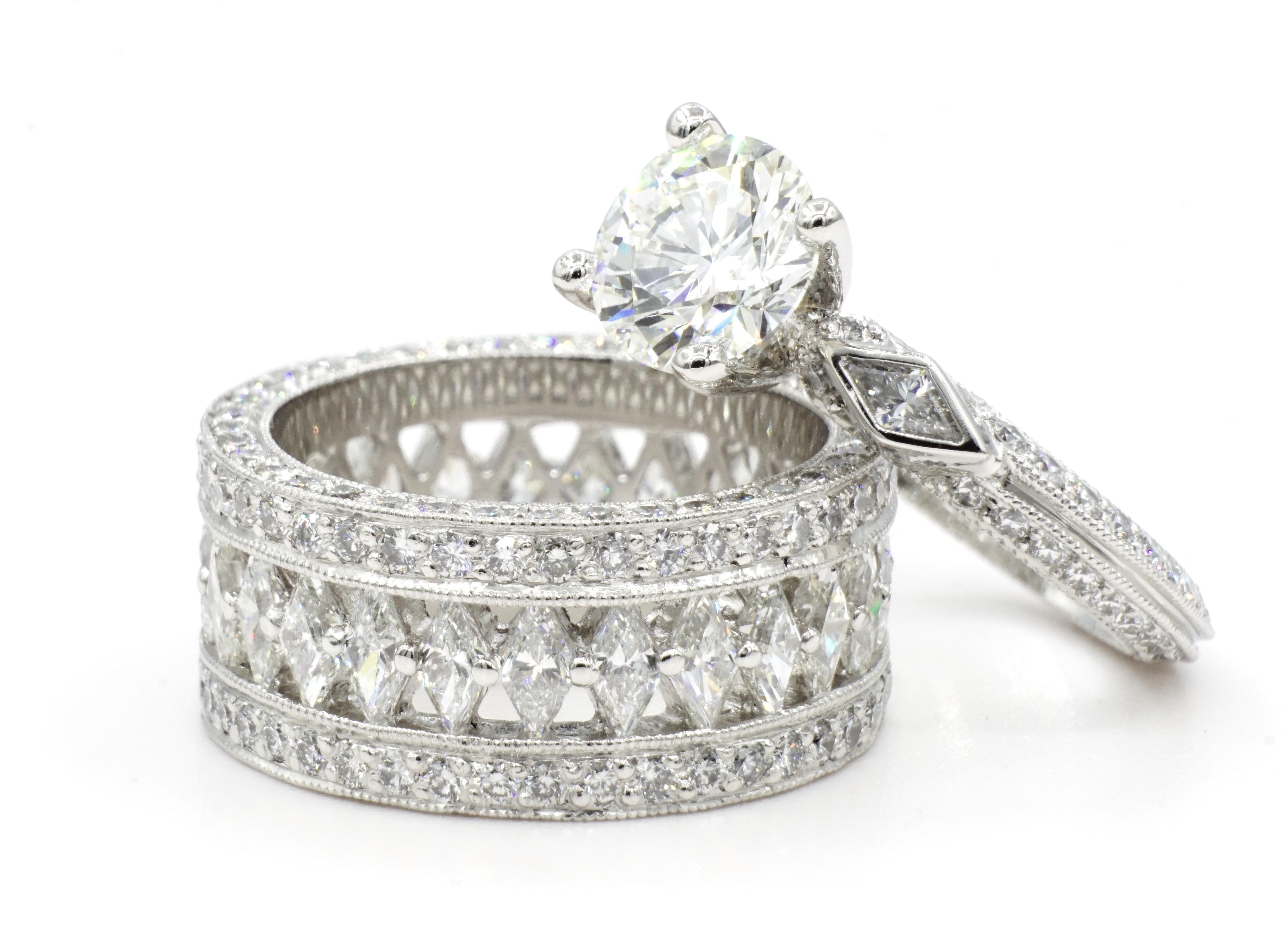 Modern Platinum Diamond Eternity Ring 4.80cttw, Sz 6, Designer RGC, F/VS2, Stunning