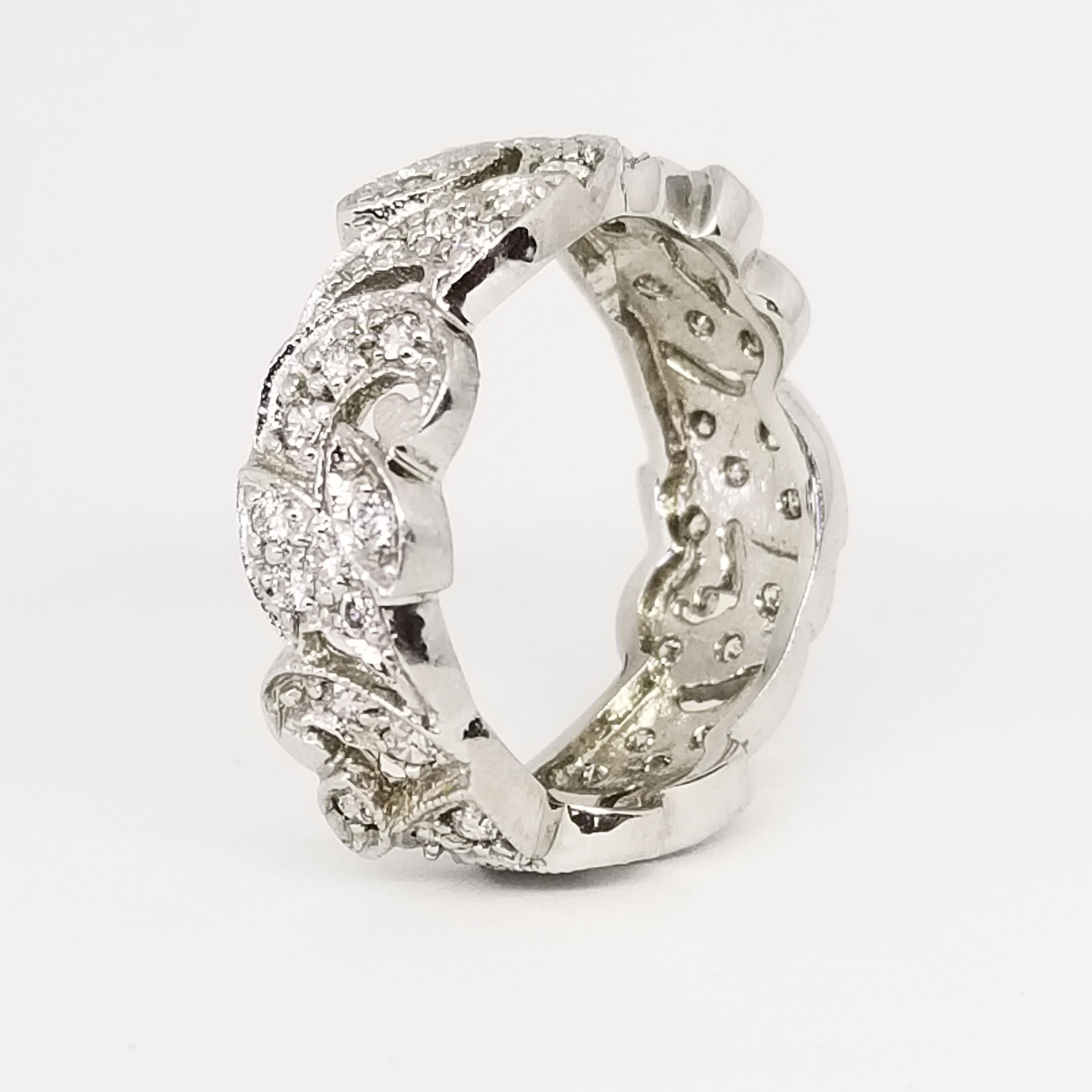 Contemporary Platinum Diamond Eternity Swirl Band Retro Design 0.70 Carat Anniversary Bridal For Sale