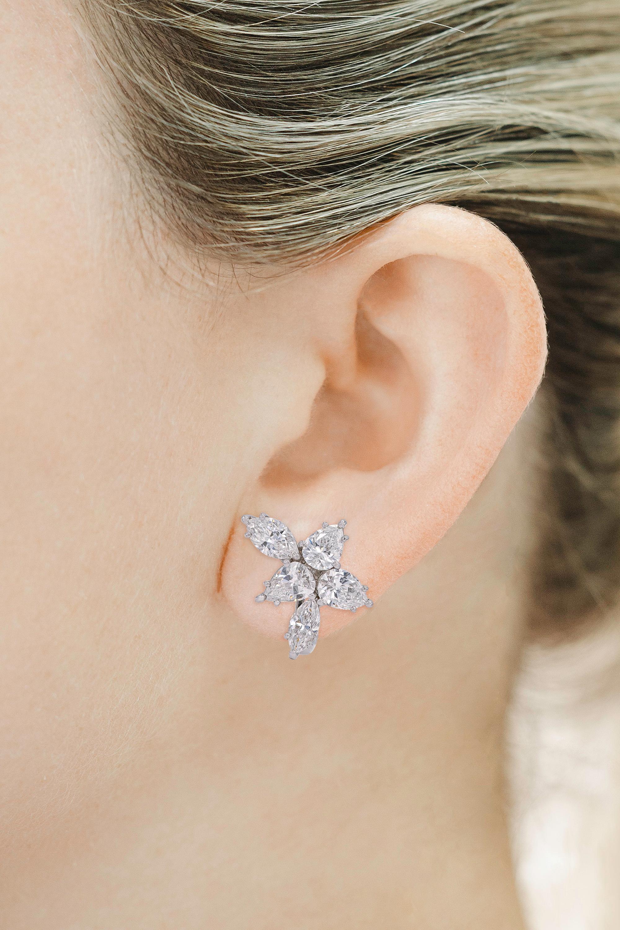 Handgefertigte Platin ätherische Konstellation Ohrringe mit 6 Birne Formen & 4 Marquise Form Diamanten D Farbe und VVS1-VS1 Klarheit, GIA zertifiziert Gewicht in insgesamt 4,02 Karat.  