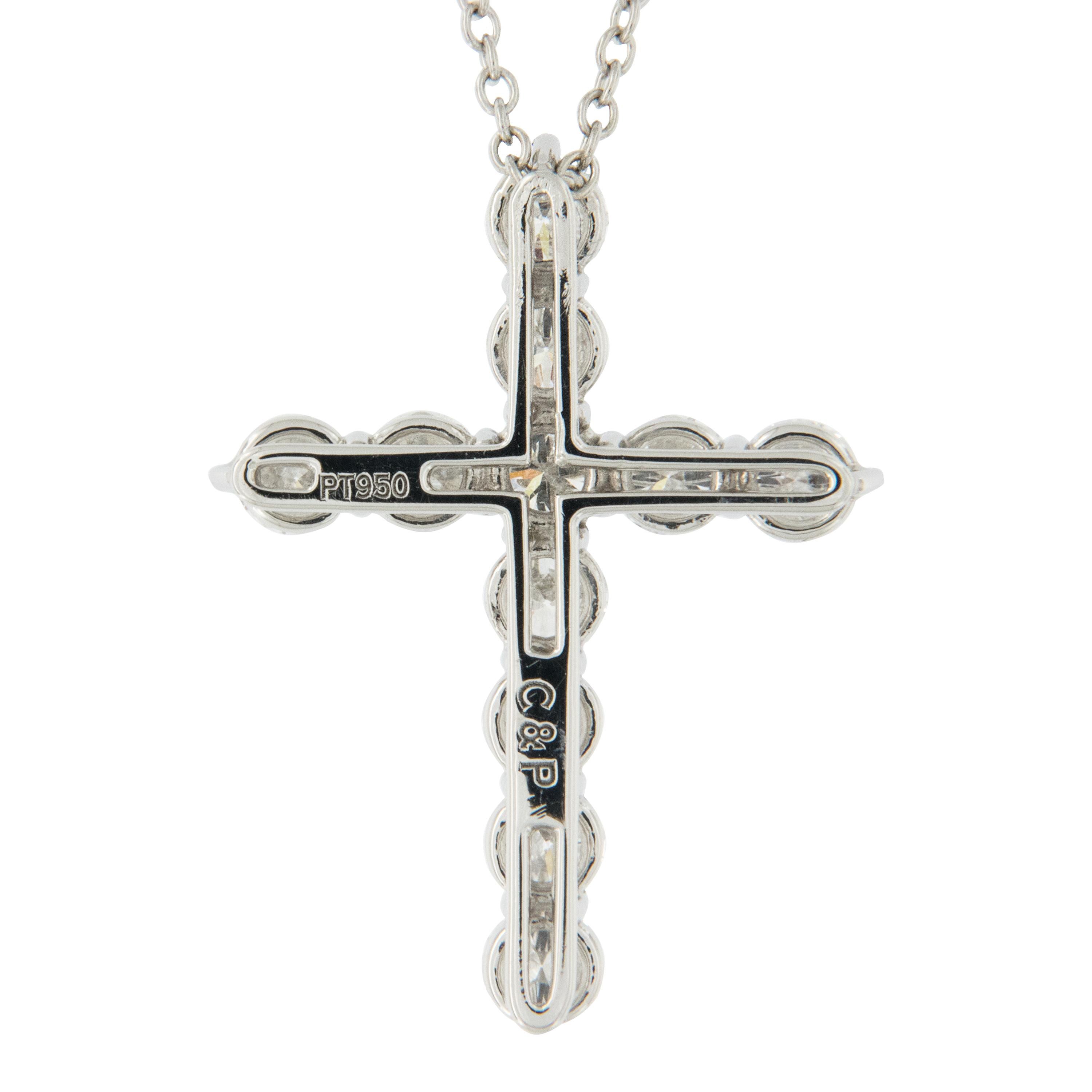 Platinum and Diamond F/G VS Hand Fabricated Cross Necklace In New Condition In Troy, MI