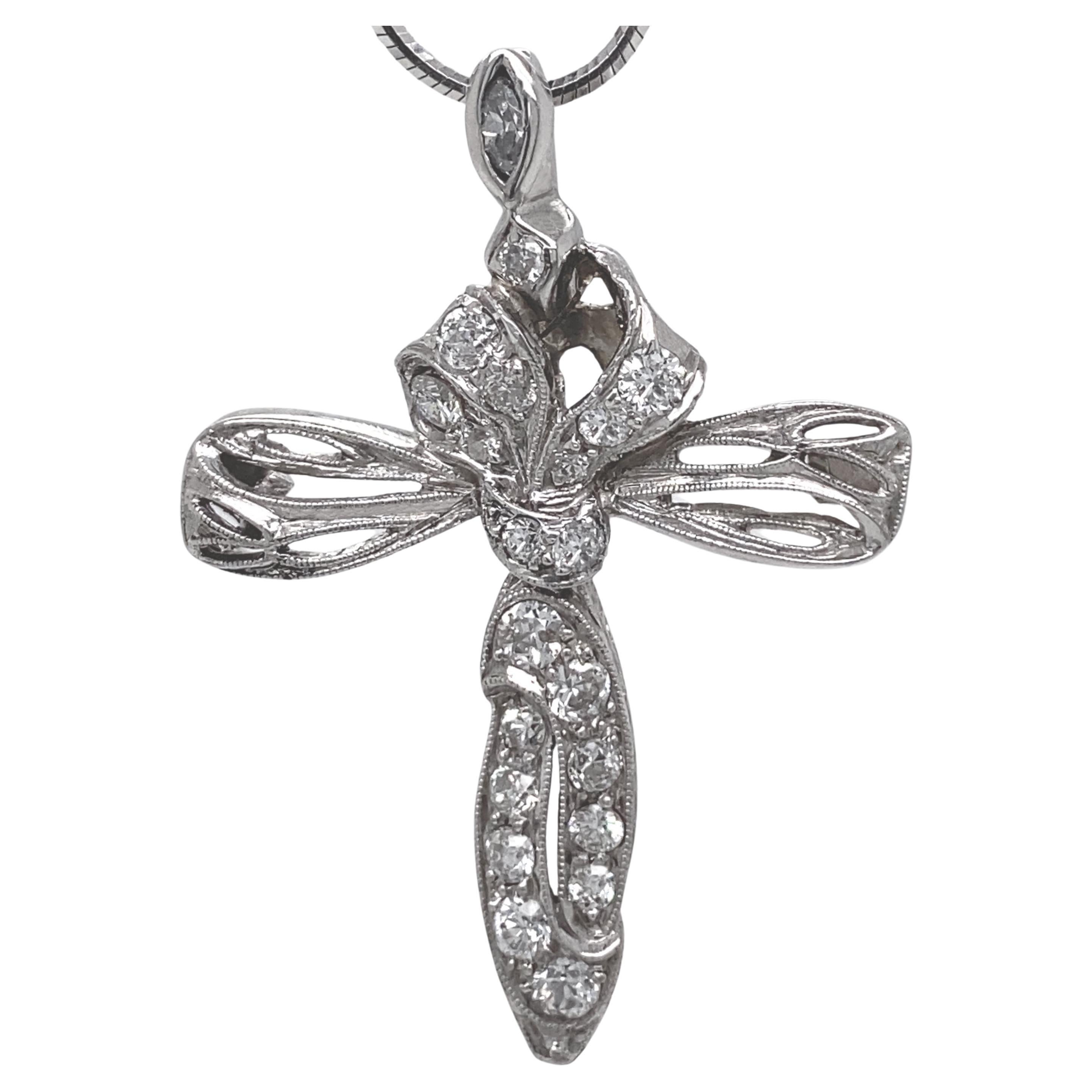 Diamond "Dragonfly" Pendant with 0.35 Carats Mixed Old Cut Diamonds in Platinum For Sale