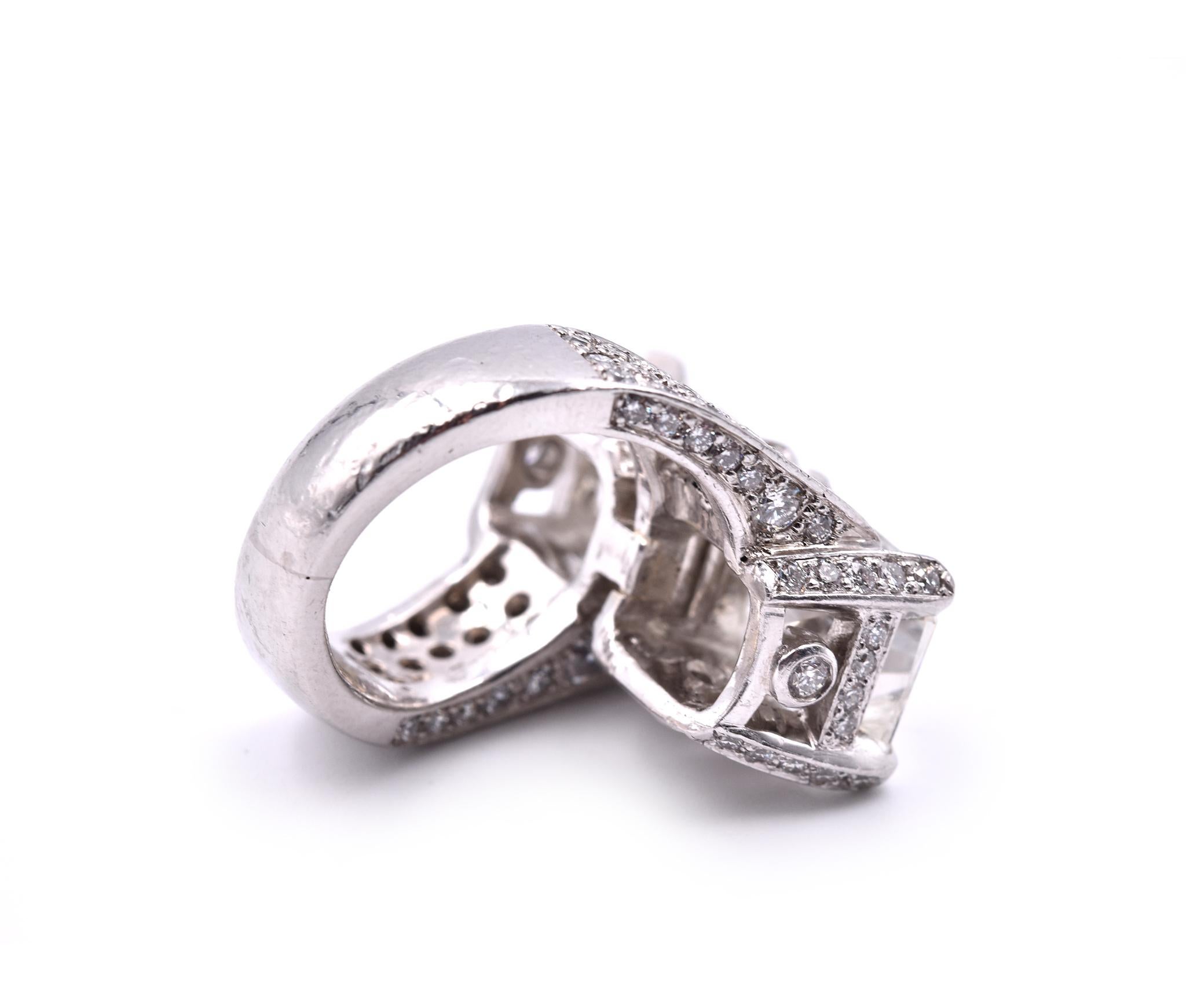 Women's Platinum Diamond Emerald Cut Dual Center Stone Ring  For Sale