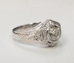 Platinum Diamond "Filigree Retro" Ring with EGL Certified Old European Cut 1.09