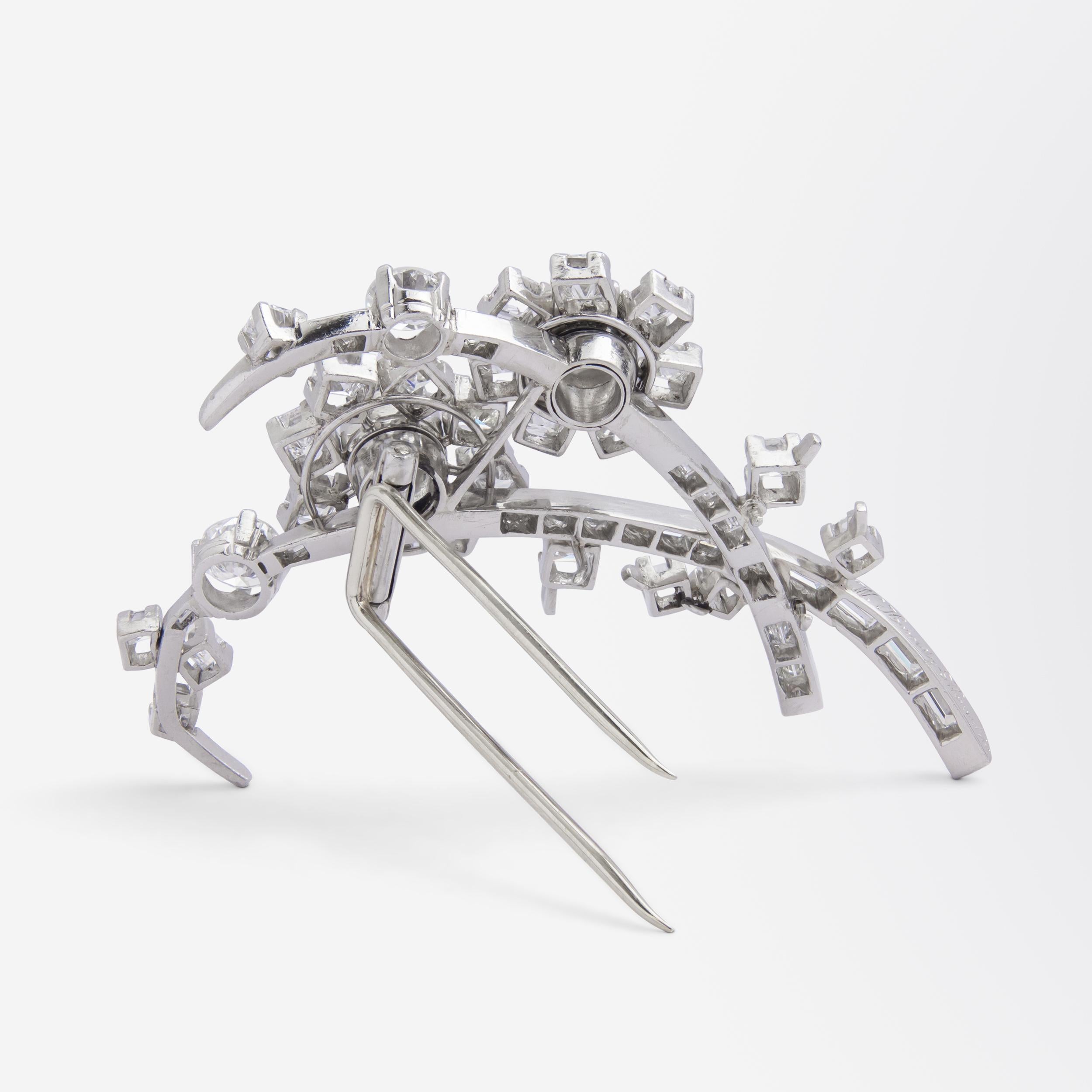 Blumenbrosche aus Platin und Diamanten von Wolf Horovitz aus Alexandria (Brillantschliff) im Angebot