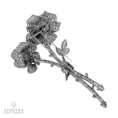 1950s Platinum Diamond Flower Brooch, 29.15ct, Retro Style, France