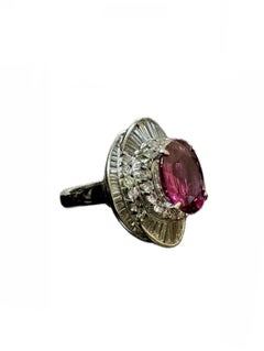 Platinum Diamond GIA 3.50 Carat No Heat Pink Oval Sapphire Engagement Ring