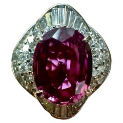 Platinum Diamond GIA 3.50 Carat No Heat Pink Oval Sapphire Engagement Ring