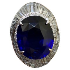 Platinum Diamond GIA Certified 14.67 Carat Blue Sapphire Engagement Ring