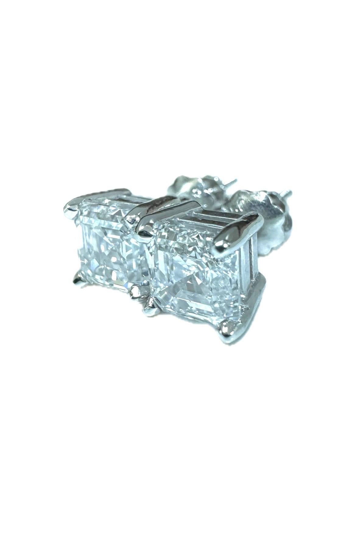 Platinum Diamond GIA Certified 2.17 Carat E & D Color Asscher Cut Stud Earrings In New Condition For Sale In Los Angeles, CA
