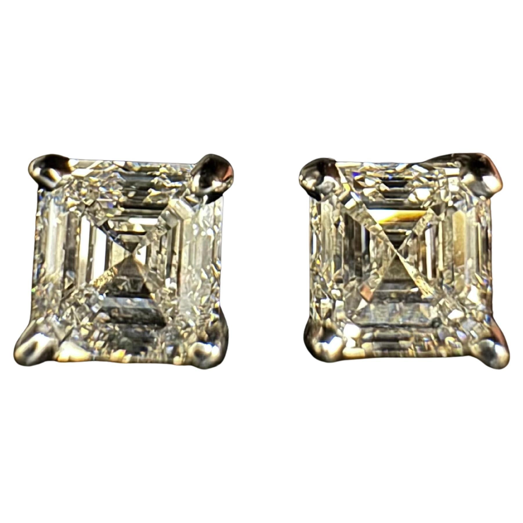Platinum Diamond GIA Certified 2.17 Carat E & D Color Asscher Cut Stud Earrings