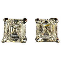 Platinum Diamond GIA Certified 2.17 Carat E & D Color Asscher Cut Stud Earrings