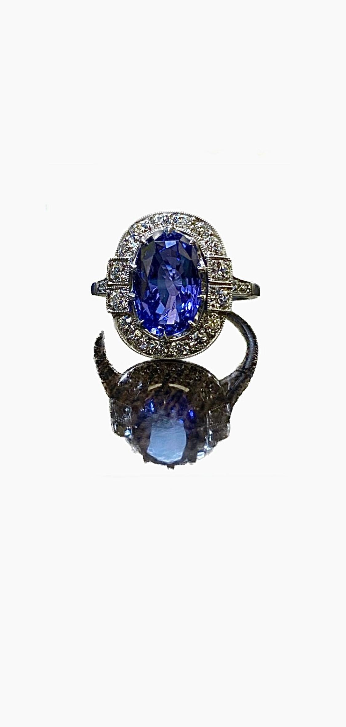 Platinum Diamond GIA Certified 3.88 Carat Color Change Sapphire Engagement Ring For Sale 6