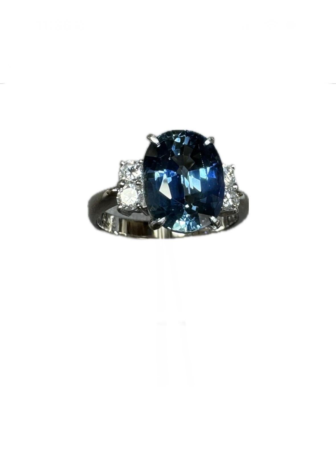 Women's Platinum Diamond GIA Certified 4.46 Carat Peacock Sapphire Engagement Ring For Sale