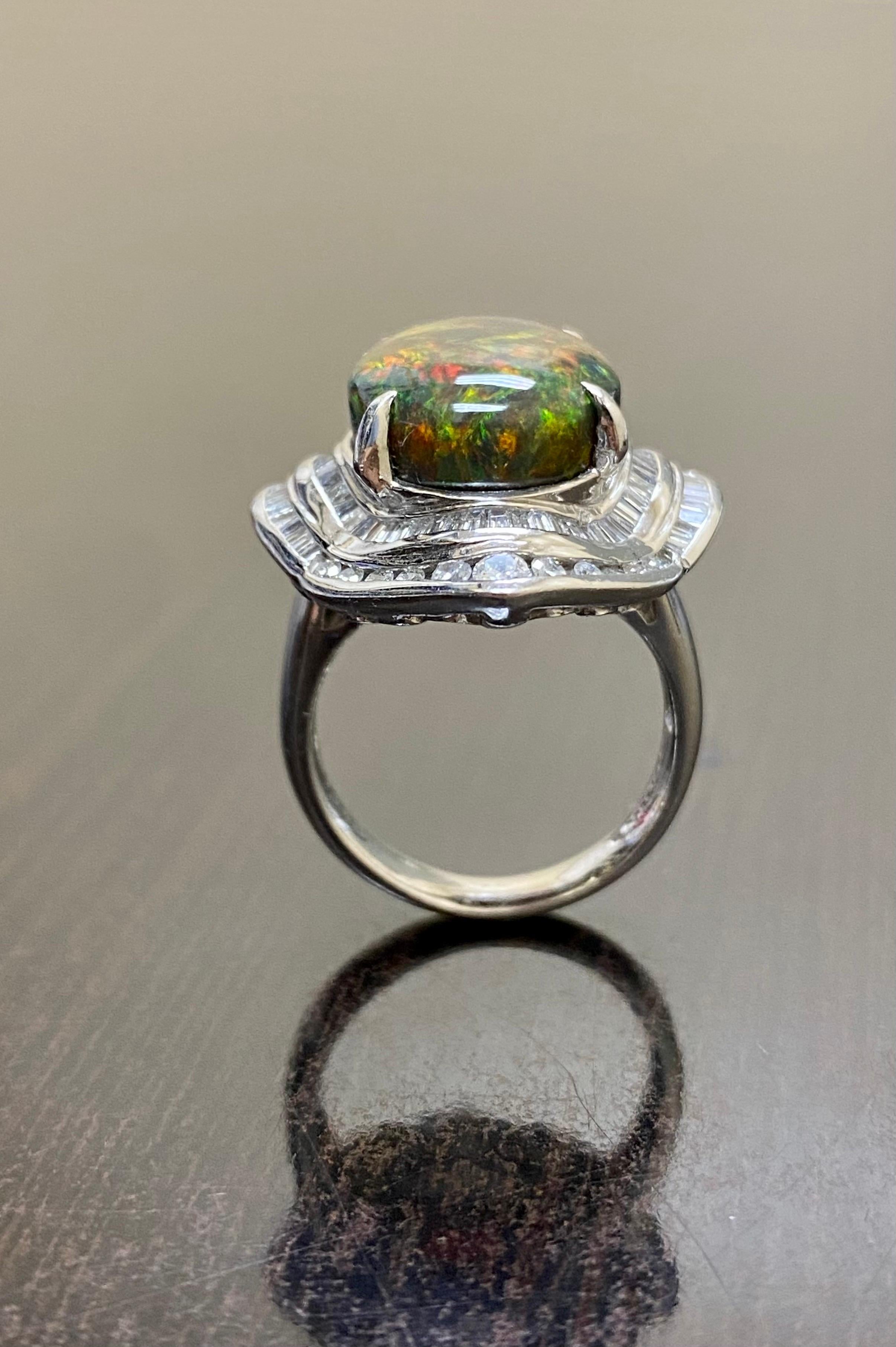 Platinum Diamond GIA Certified 8.70 Carat Rare Australian Black Opal Ring For Sale 4