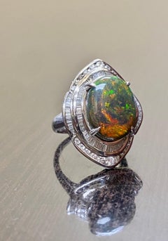 Platinum Diamond GIA Certified 8.70 Carat Rare Australian Black Opal Ring