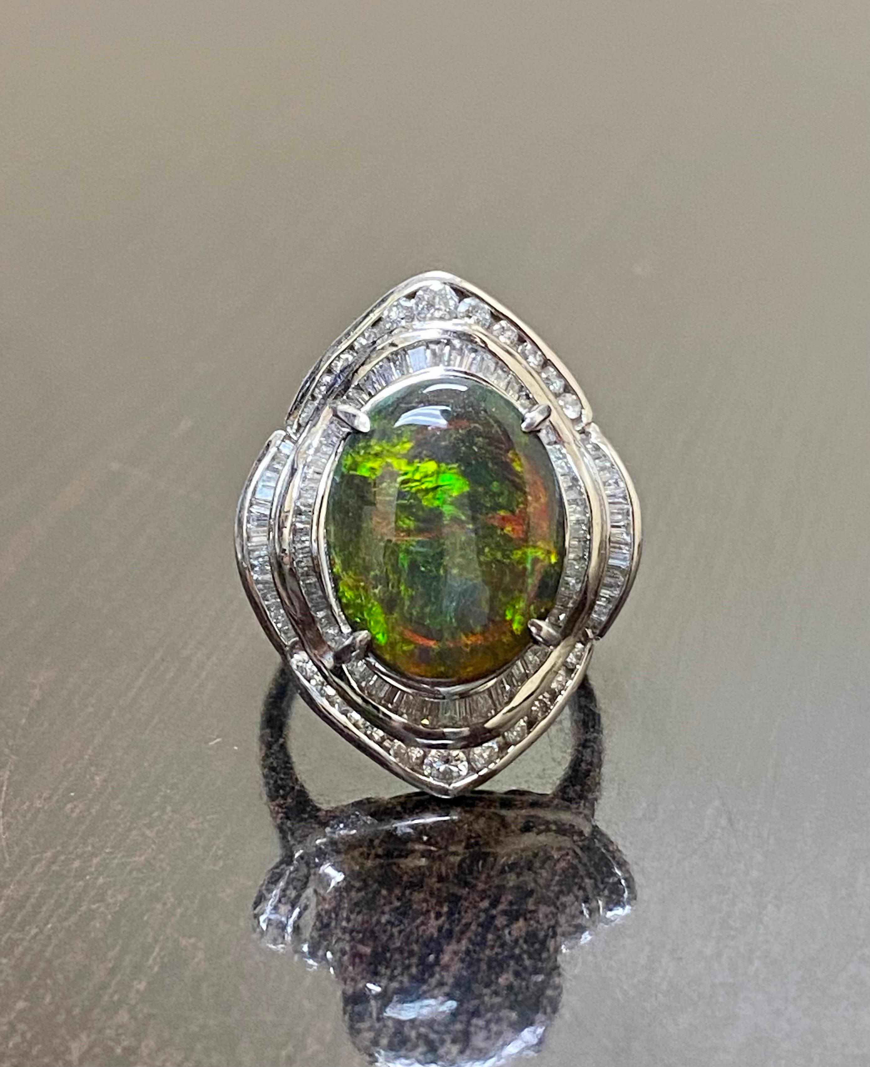Platinum Diamond GIA Certified 8.70 Carat Rare Australian Black Opal Ring In New Condition For Sale In Los Angeles, CA