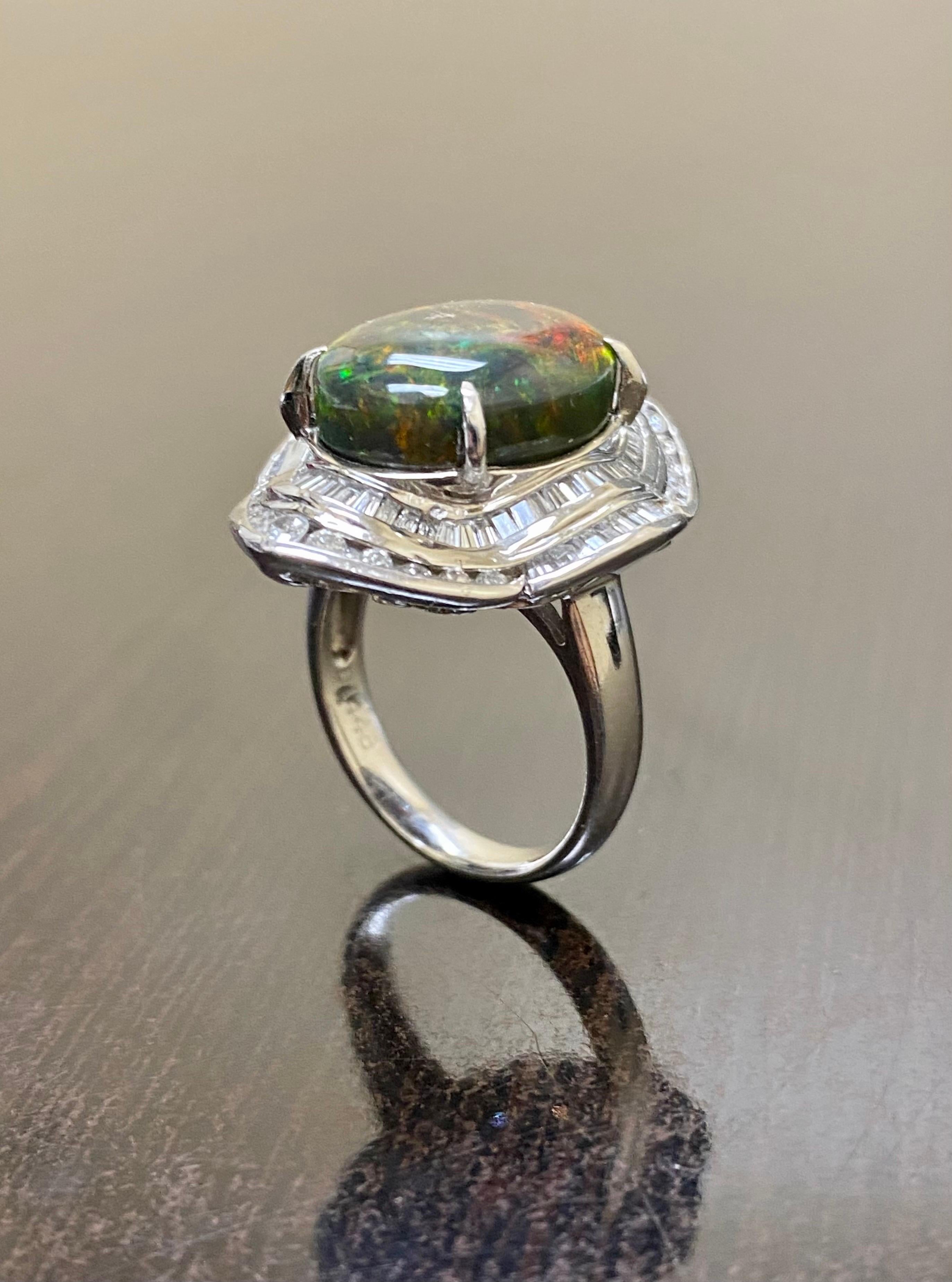 Platinum Diamond GIA Certified 8.70 Carat Rare Australian Black Opal Ring For Sale 2