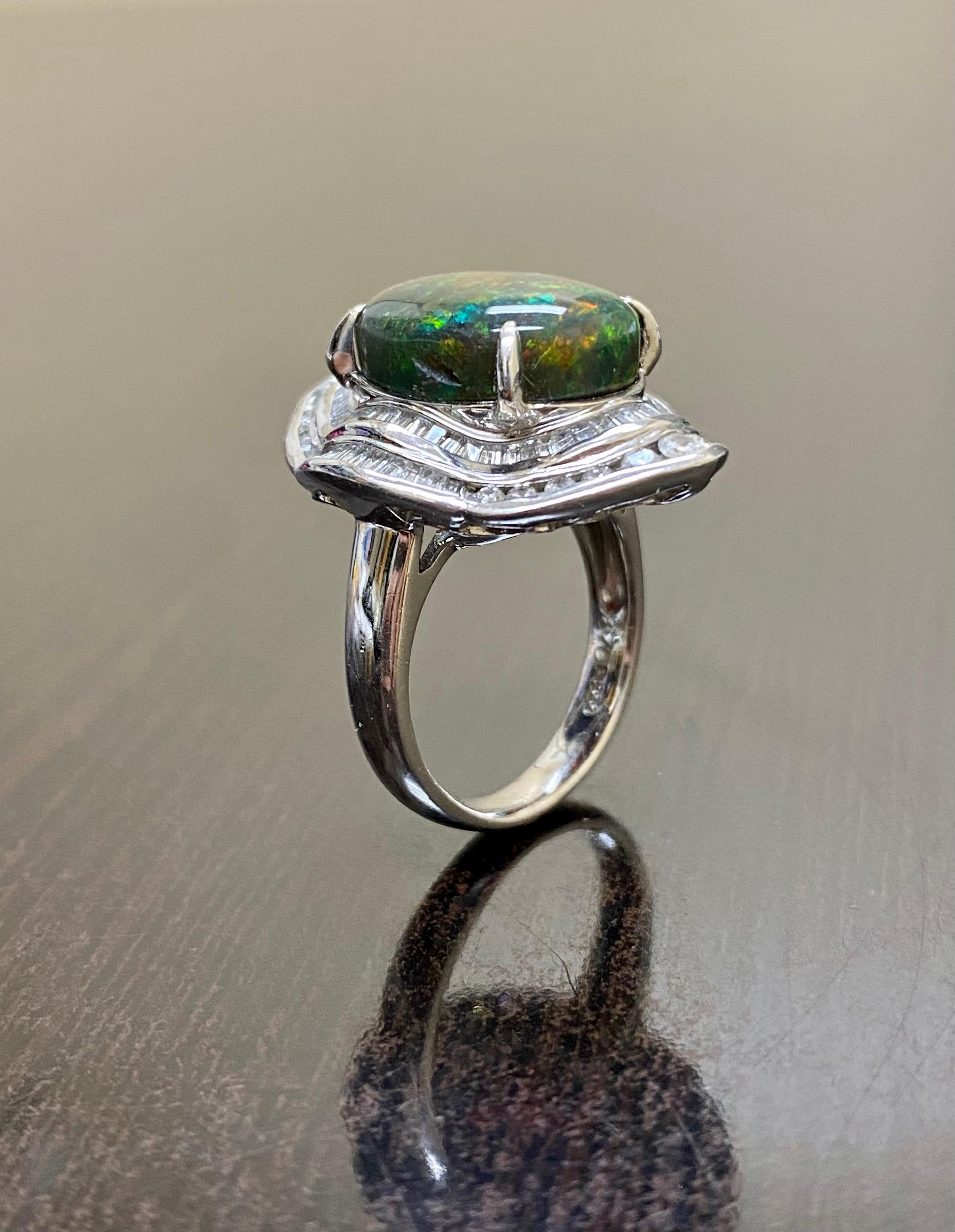 Platinum Diamond GIA Certified 8.70 Carat Rare Australian Black Opal Ring For Sale 3