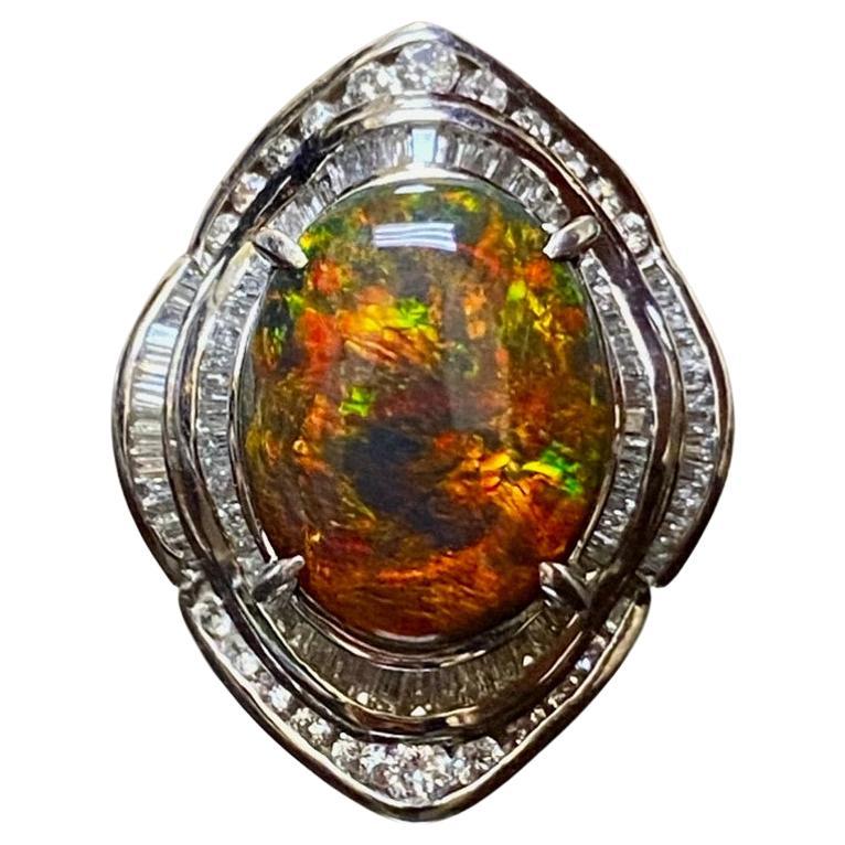 Platinum Diamond GIA Certified 8.70 Carat Rare Australian Black Opal Ring