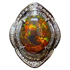 Vintage Platinum Diamond GIA Certified 8.70 Carat Rare Australian Black Opal Ring