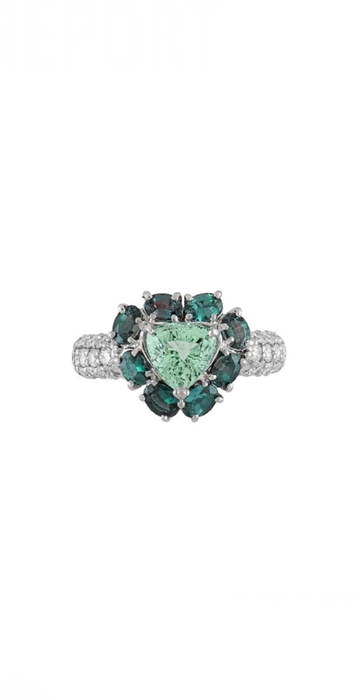 Modern Platinum Diamond GIA Certified Brazilian Alexandrite Paraiba Tourmaline Ring For Sale