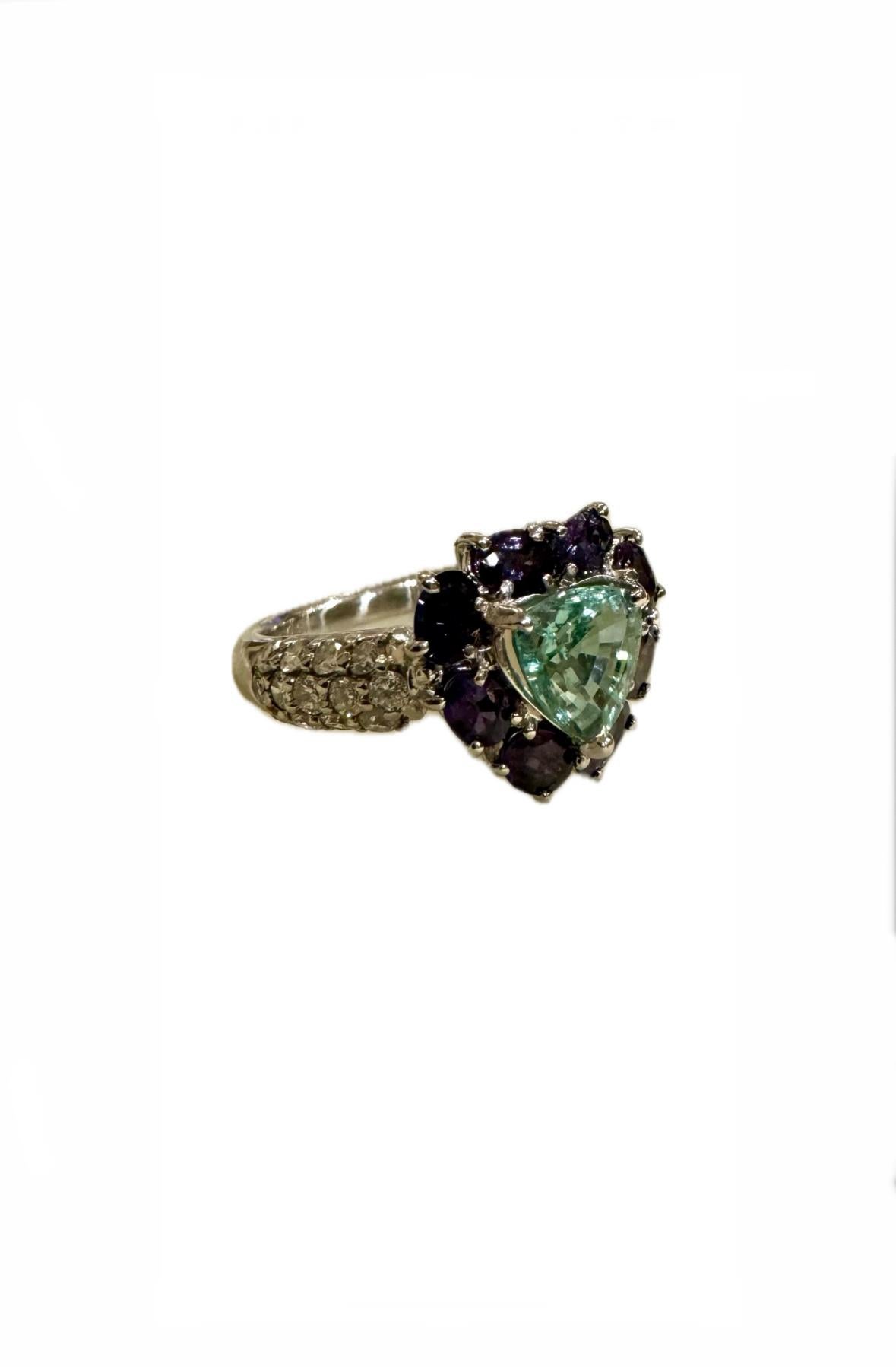 Platinum Diamond GIA Certified Brazilian Alexandrite Paraiba Tourmaline Ring In New Condition For Sale In Los Angeles, CA