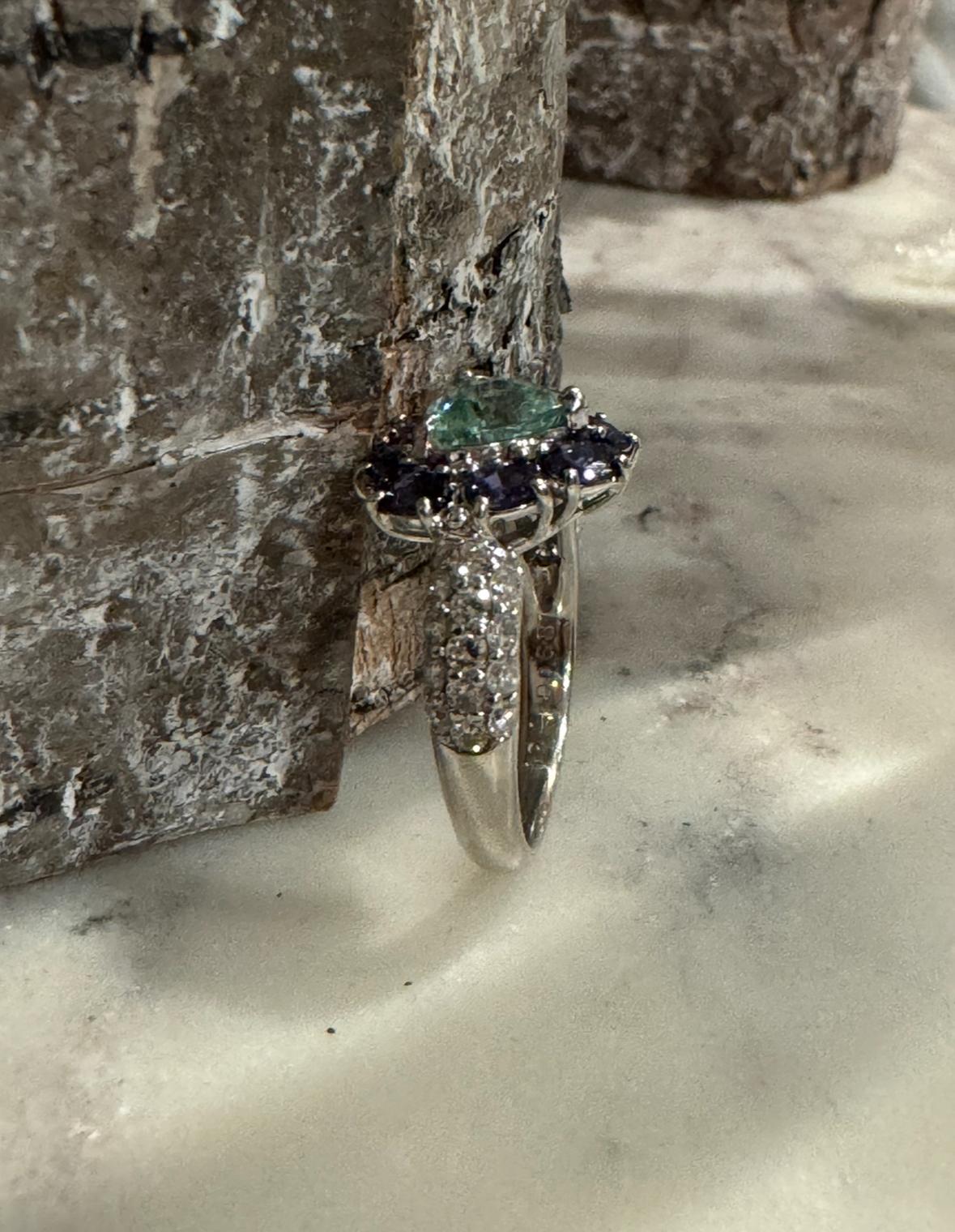 Women's Platinum Diamond GIA Certified Brazilian Alexandrite Paraiba Tourmaline Ring For Sale