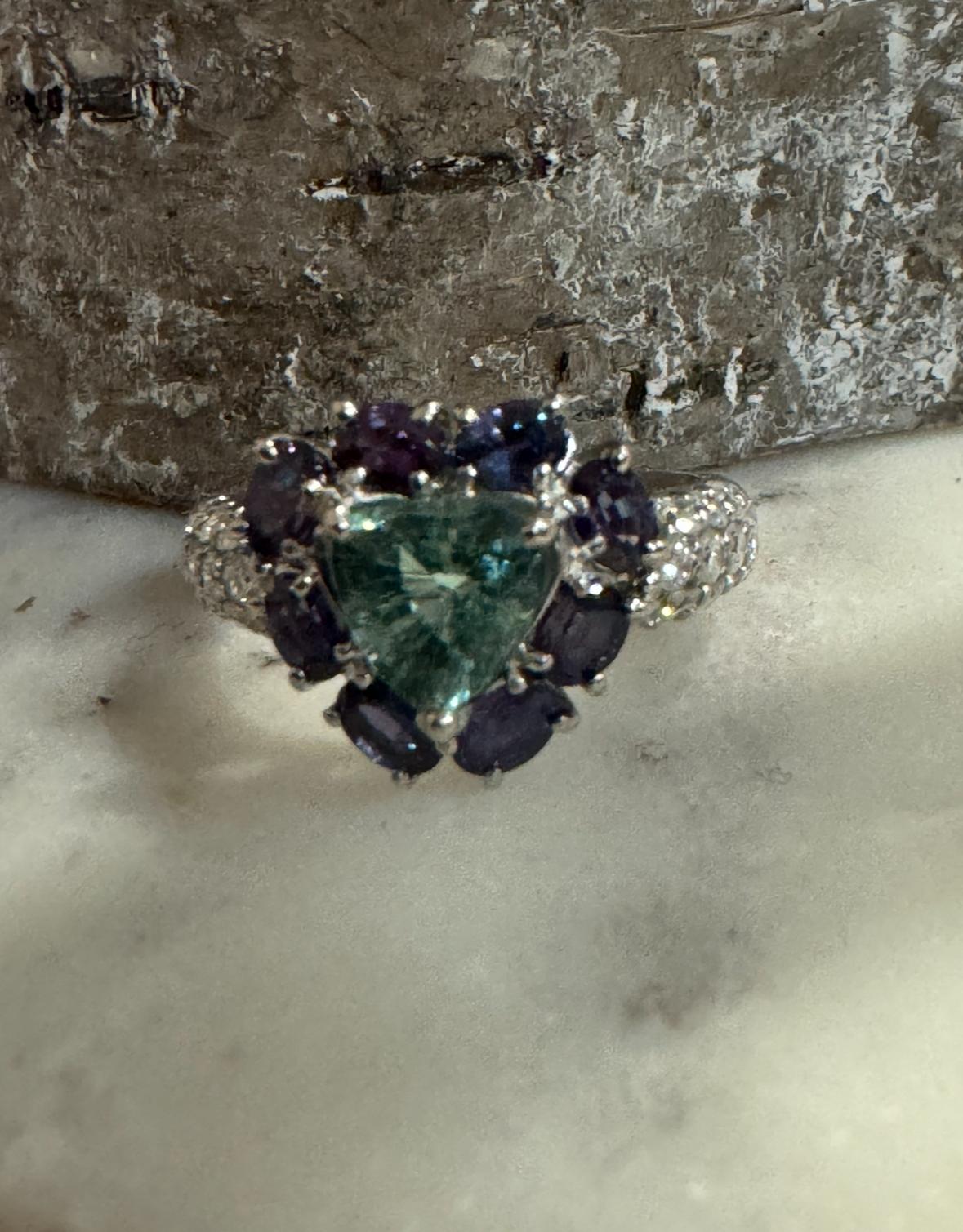 Platinum Diamond GIA Certified Brazilian Alexandrite Paraiba Tourmaline Ring For Sale 1