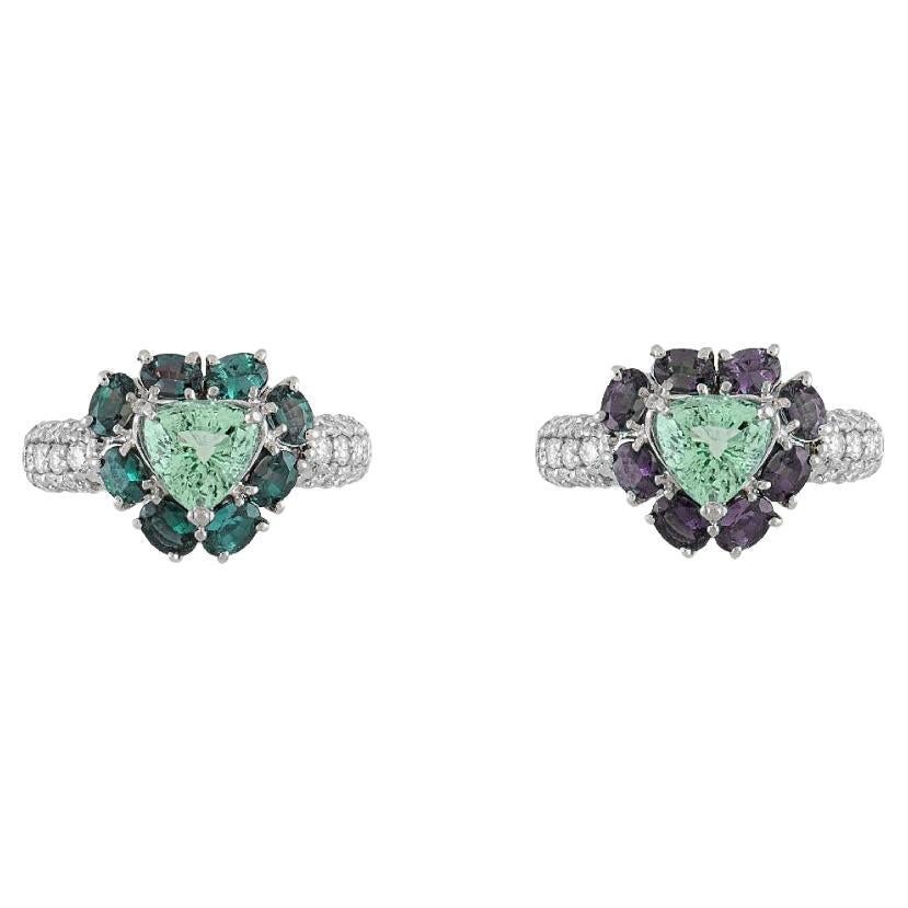 Anillo de Turmalina Paraiba con Alejandrita Brasileña Certificada por GIA y Diamante en Platino