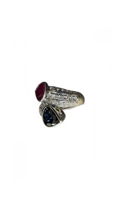 Platinum Diamond GIA Certified No Heat Sapphire and Burmese Ruby Bypass Ring