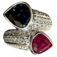 Platinum Diamond GIA Certified No Heat Sapphire and Burmese Ruby Bypass Ring