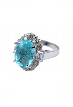 Platinum Diamond GIA Oval 4.11 Carat Paraiba Tourmaline Engagement Ring