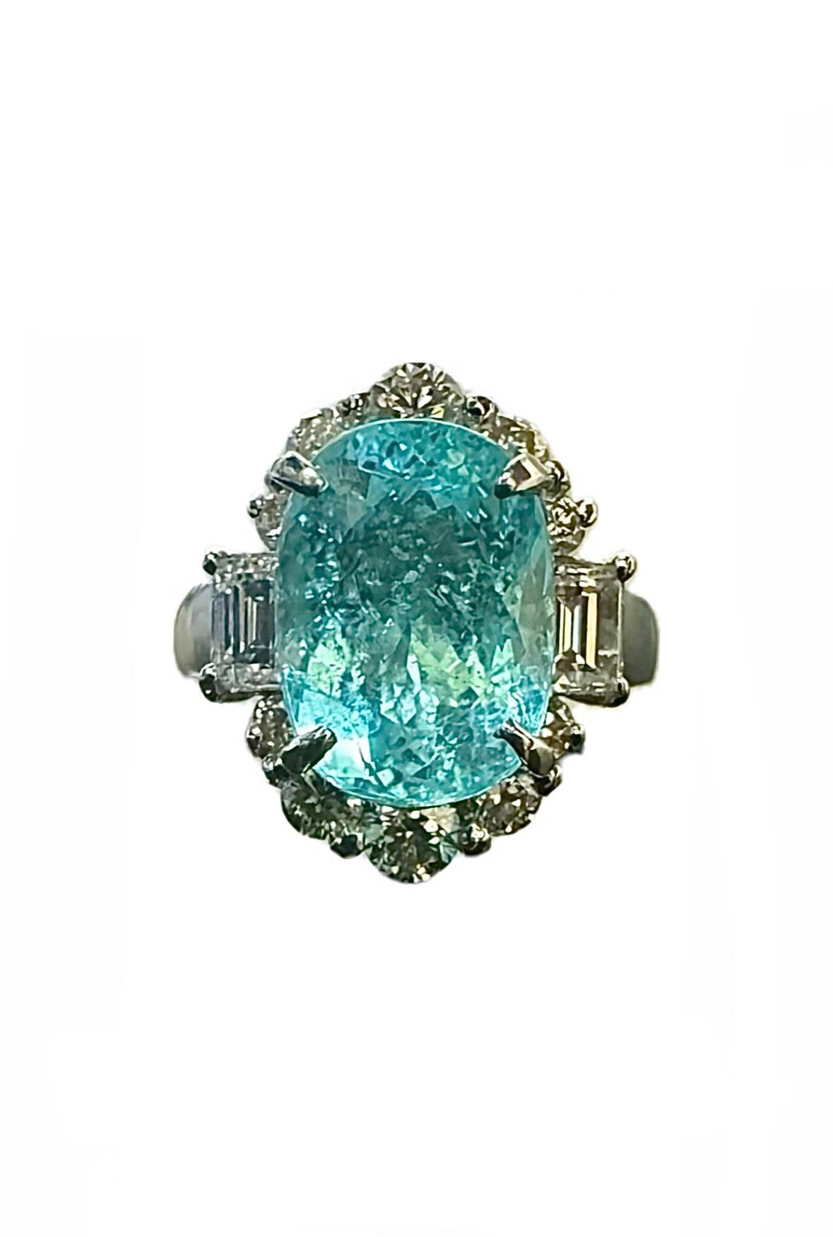 Oval Cut Platinum Diamond GIA Oval 4.11 Carat Paraiba Tourmaline Engagement Ring For Sale
