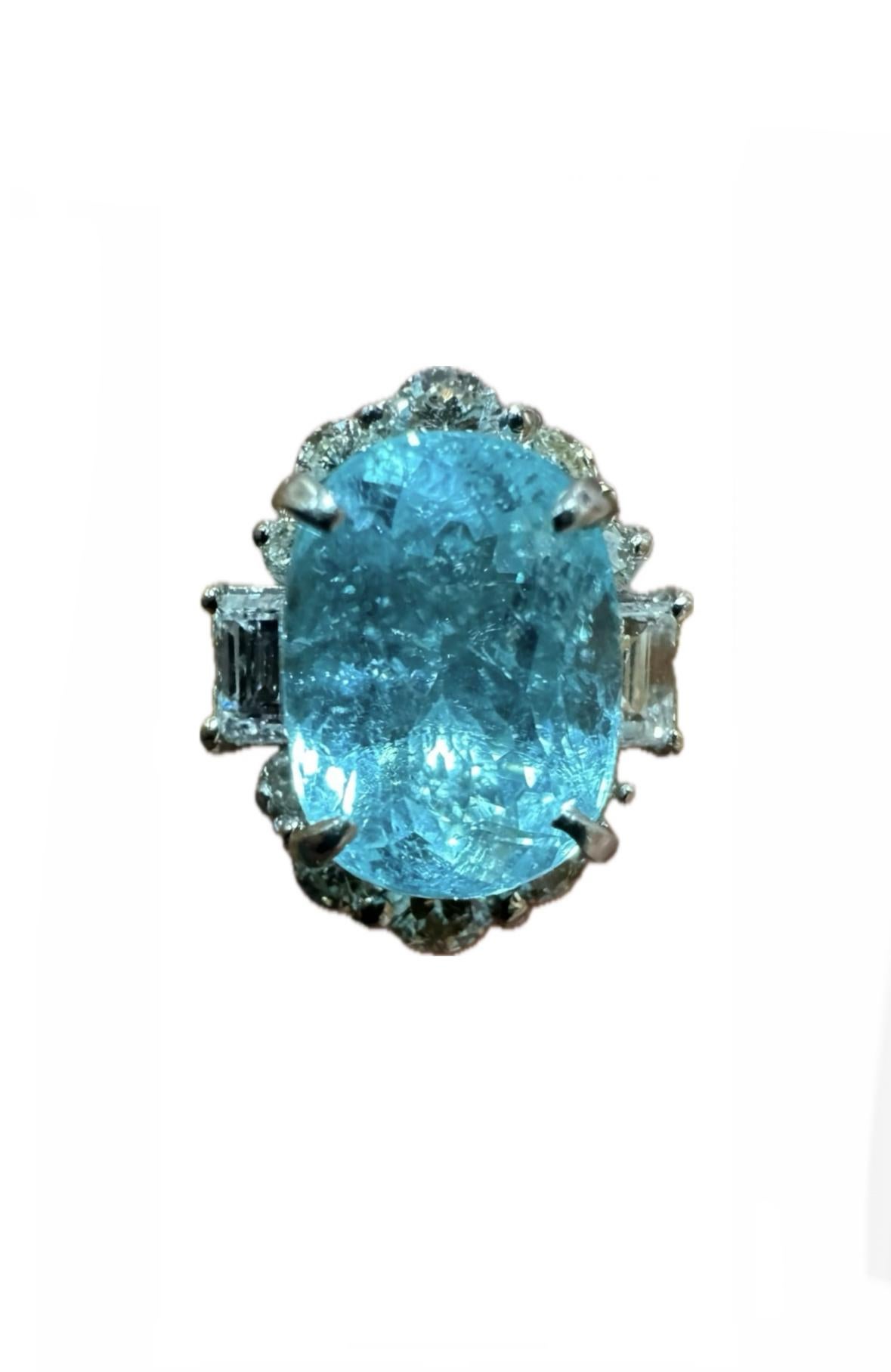 Women's Platinum Diamond GIA Oval 4.11 Carat Paraiba Tourmaline Engagement Ring For Sale