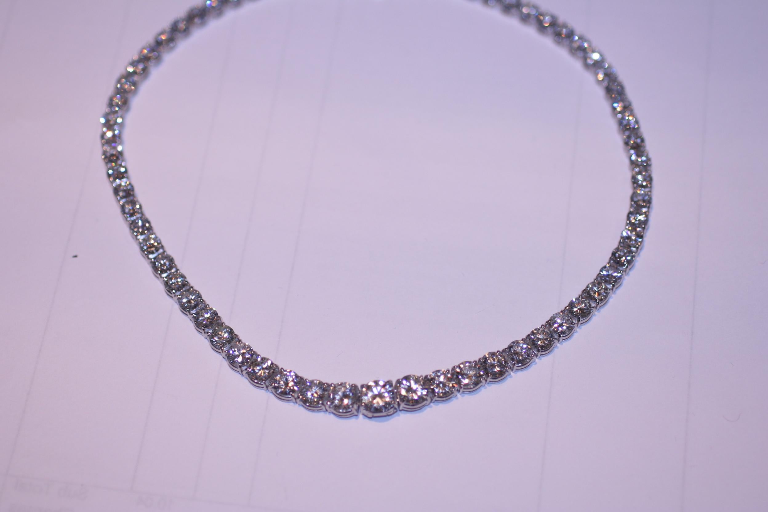 Modern Graduated Platinum 32 carat Diamond Necklace