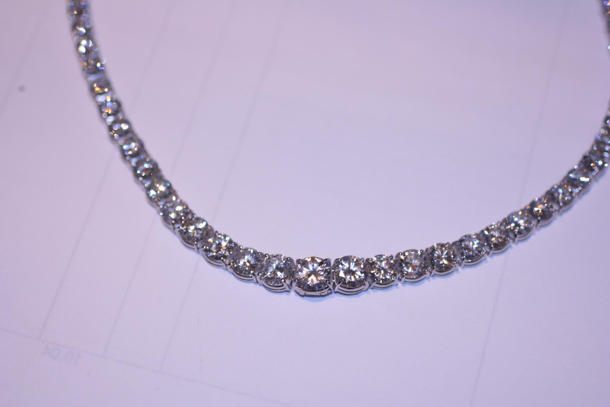 Round Cut Graduated Platinum 32 carat Diamond Necklace