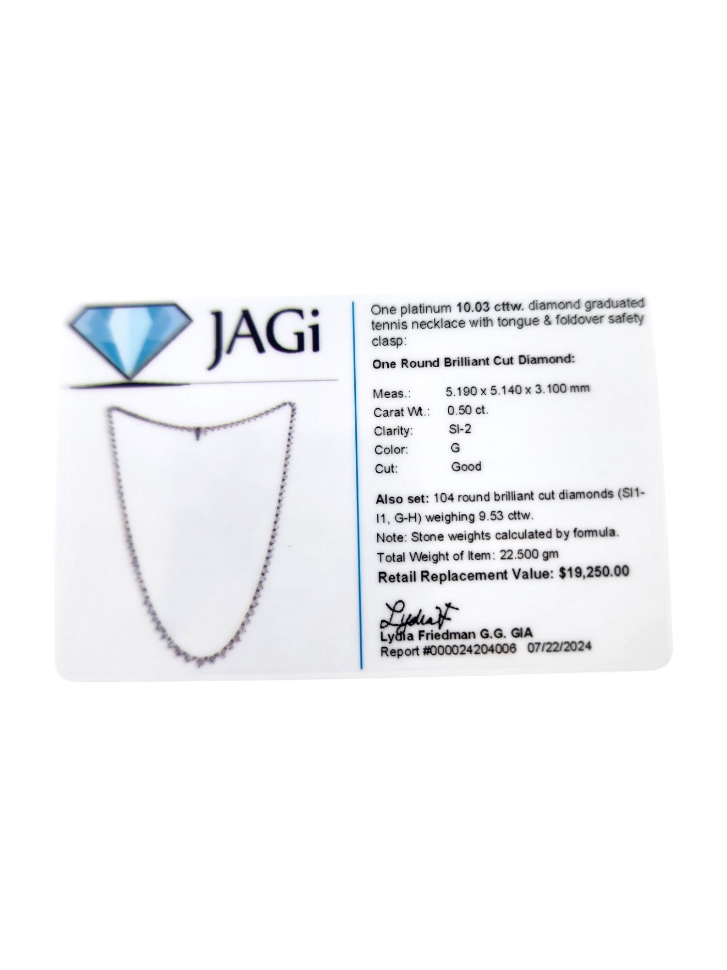 Platinum Diamond Graduated Tennis Necklace 10cts  #18561 3